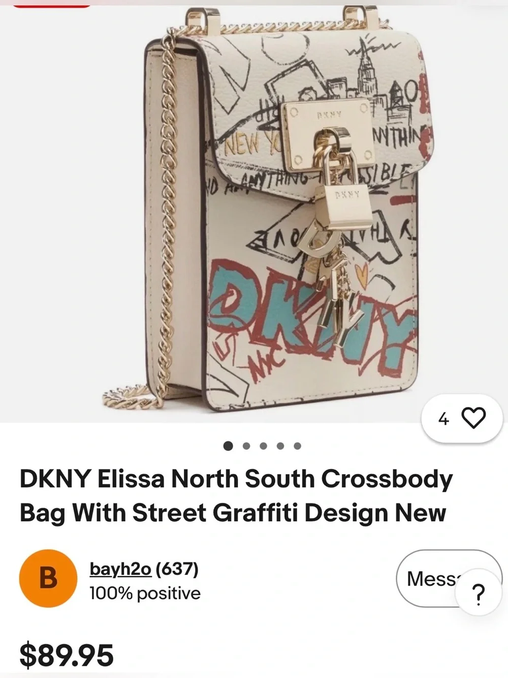 DKNY Cream Graffiti Print Crossbody Phone Bag with Gold Hardware